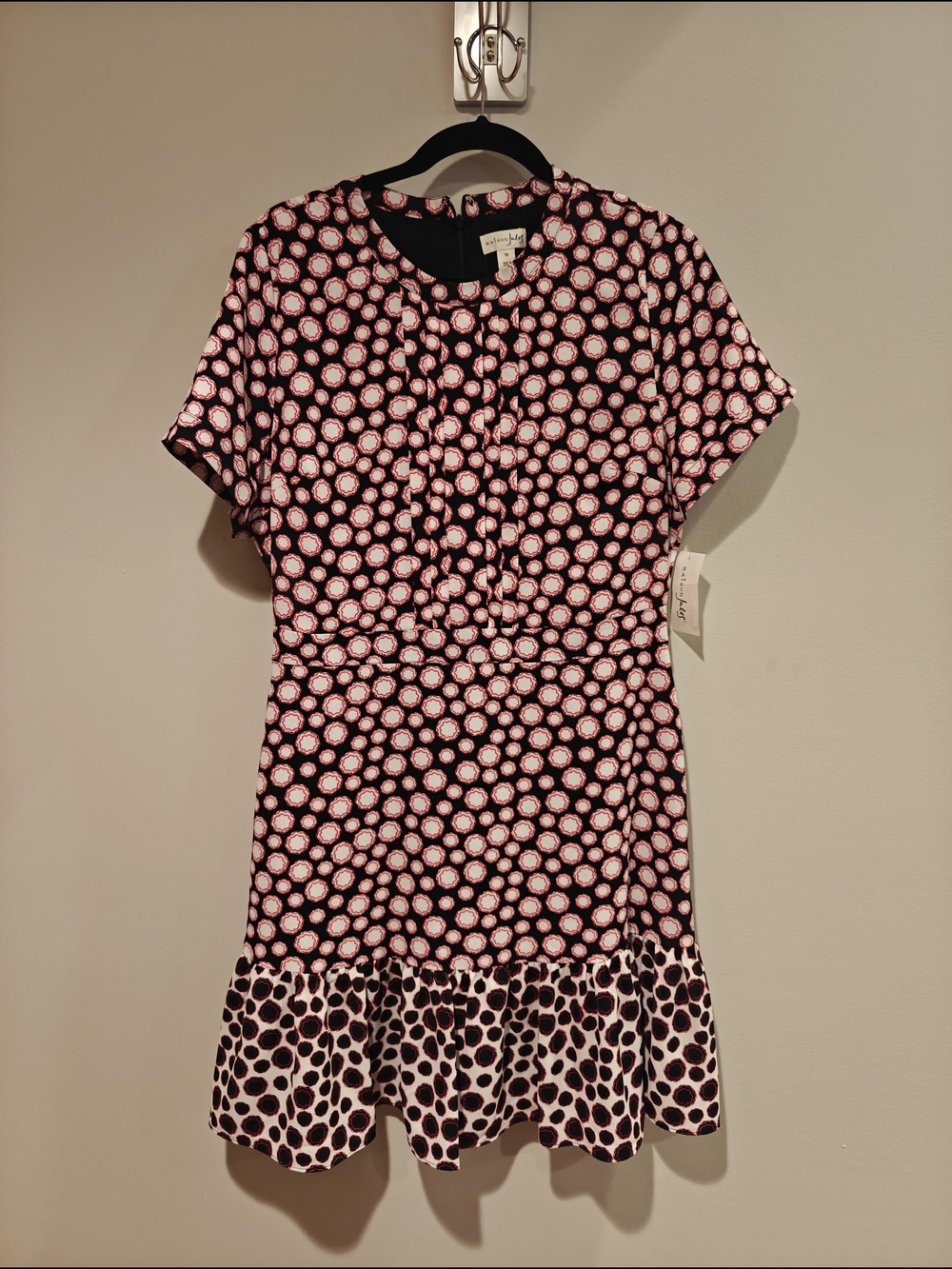 Adorable Maison Jules Black Dress with Contrasting Red & White Floral Print